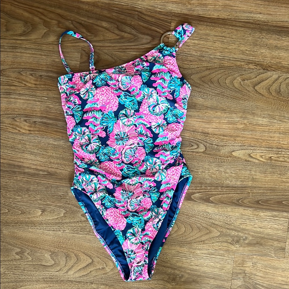 Lilly Pulitzer Pink and Blue One-Shoulder One Piece Swimsuit